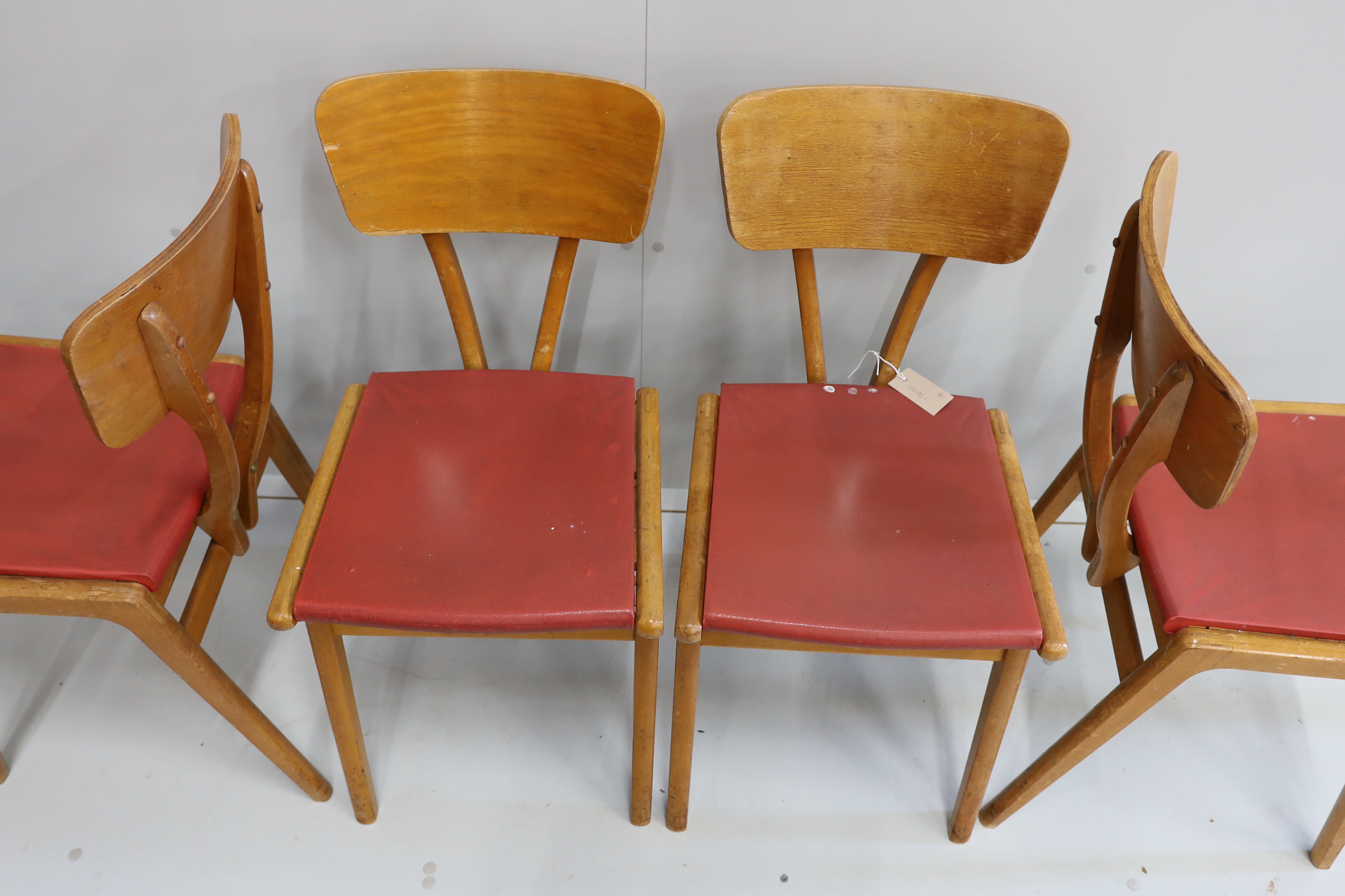 Four 1960's teak dining chairs, width 36cm, depth 40cm, height 78cm